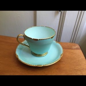 Tiffany blue teacup & saucer w gold trim